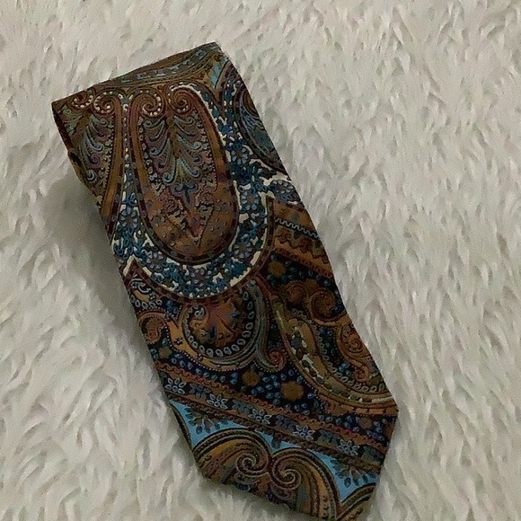 Brioni brown paisley office career men’s silk tie